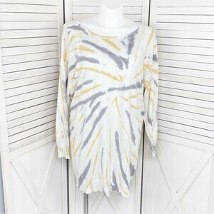 Cato Tie Dye V‎ Back Tunic Sweater Dress White Yellow Gray XL